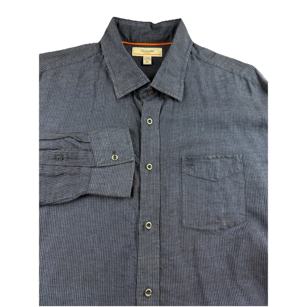 Faconnable Jeans Blue Striped button Up Shirt Men's Size XL Linen